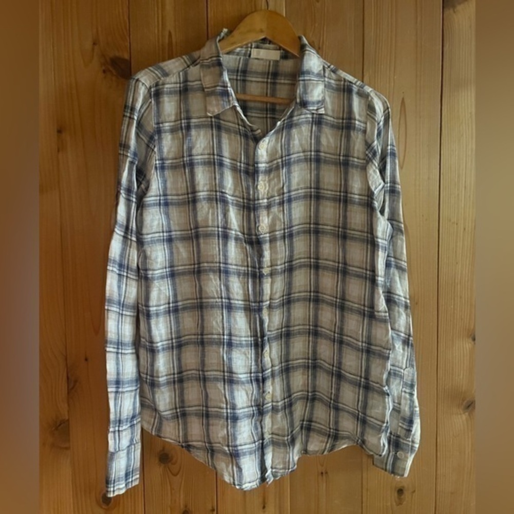 CP Shades Plaid Linen Romy Blouse Top Button Front